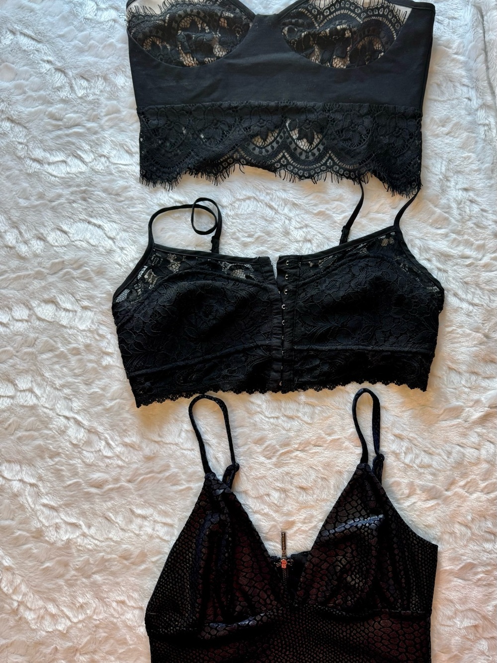 3: Crop tops - Black Lace Bralette - Women’s Lace Intimate Top Navy reptile